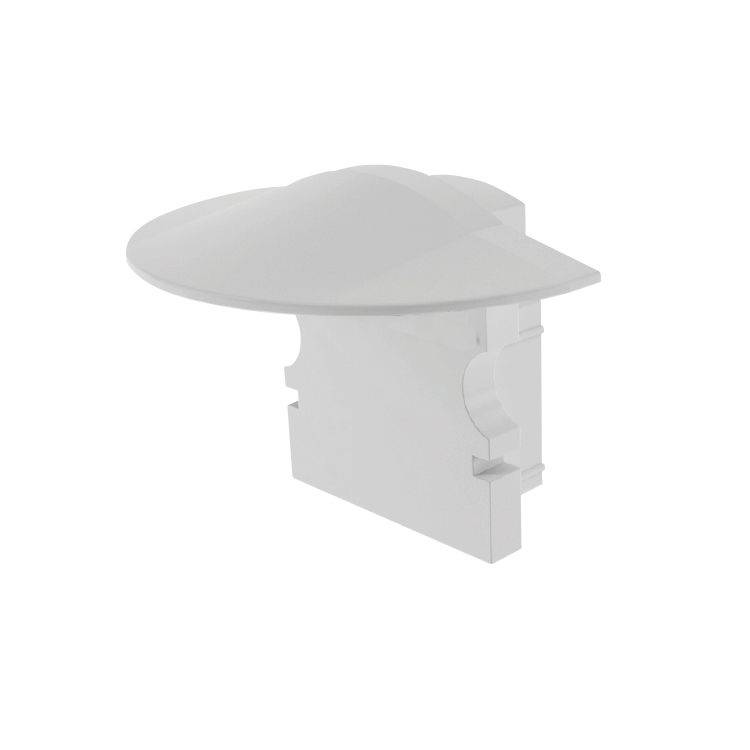Ein weißes Kunststoff-Abdeckelement der Serie KNX. Es hat eine abgerundete obere Abdeckung und ist für elektrische Installationen geeignet.