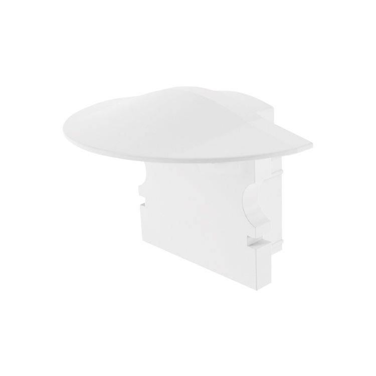 Weiße Kunststoffabdeckung mit gebogener Form.