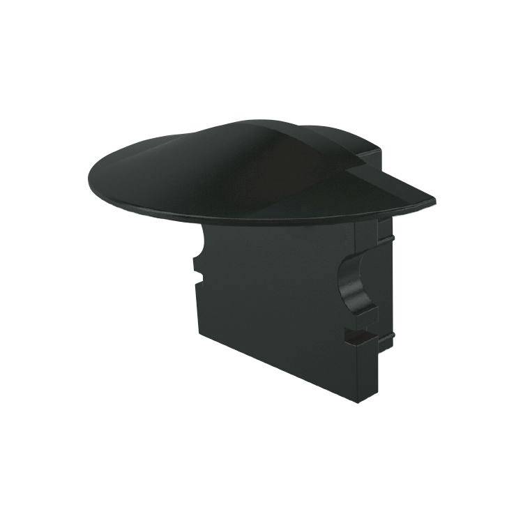 Schwarzes Kunststoffbauteil, gebogen und flach, für den Einsatz in industriellen oder elektronischen Anwendungen.