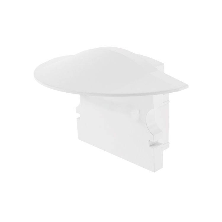 Ein rechteckiger, durchsichtig weißer Plastikdeckel mit abgerundeten Kanten und einer flachen, erhabenen Oberseite.