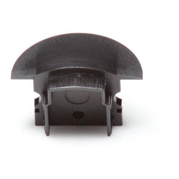 Kunststoffteil mit halbrunder Oberseite und Clips an der Unterseite, möglicherweise als Abdeckung oder Befestigungselement verwendet.