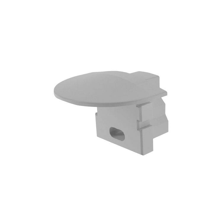 Weiße, ovale Kunststoffabdeckung mit rechteckigem Sockel, möglicherweise als Abdeckung oder Schutz für eine Vorrichtung gedacht.