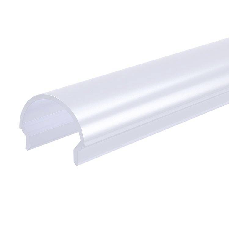 Ein halbrundes, durchsichtiges Kunststoffprofil, das als Abdeckung für LED-Streifen dient. Es bietet Schutz und verteilt das Licht gleichmäßig.