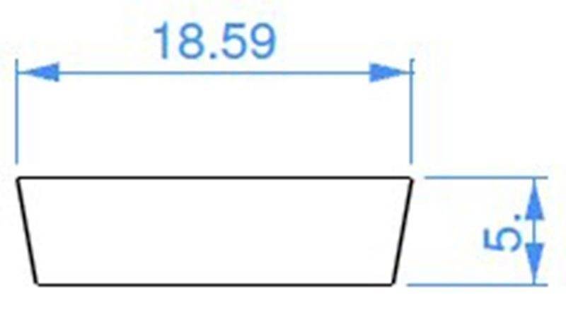 Technische Zeichnung eines Trapezes. Breite: 18,59 Einheiten, Höhe: 5 Einheiten.