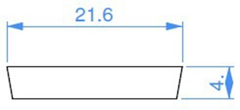 Das Bild zeigt ein Trapez mit den Abmessungen: Breite 21,6 und Höhe 4,0. Die Maße sind in blauer Schrift dargestellt.