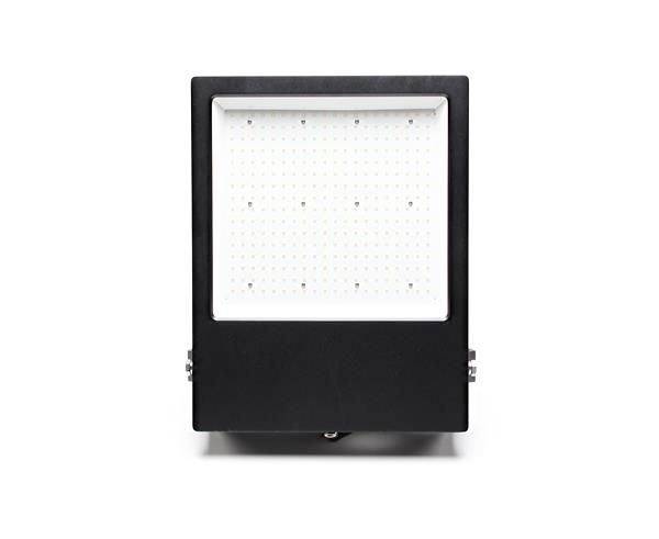 Ein rechteckiger LED-Fluter mit schwarzem Rahmen. Die Vorderseite zeigt ein Raster aus kleinen, gleichmäßig verteilten Lichtern.