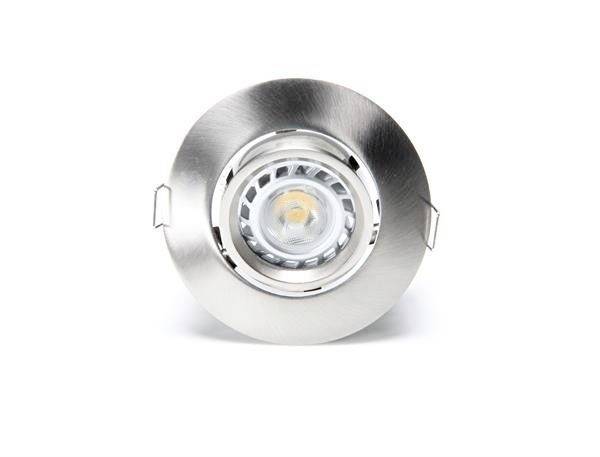 Runde Einbauleuchte in Silber mit LED-Lampe in der Mitte, geeignet für die Installation in Decken oder Wänden.