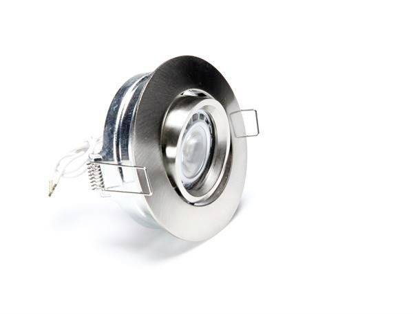 Ein runder Einbauspot aus Metall mit Kabel. Eignet sich für Deckenmontage zur Beleuchtung.