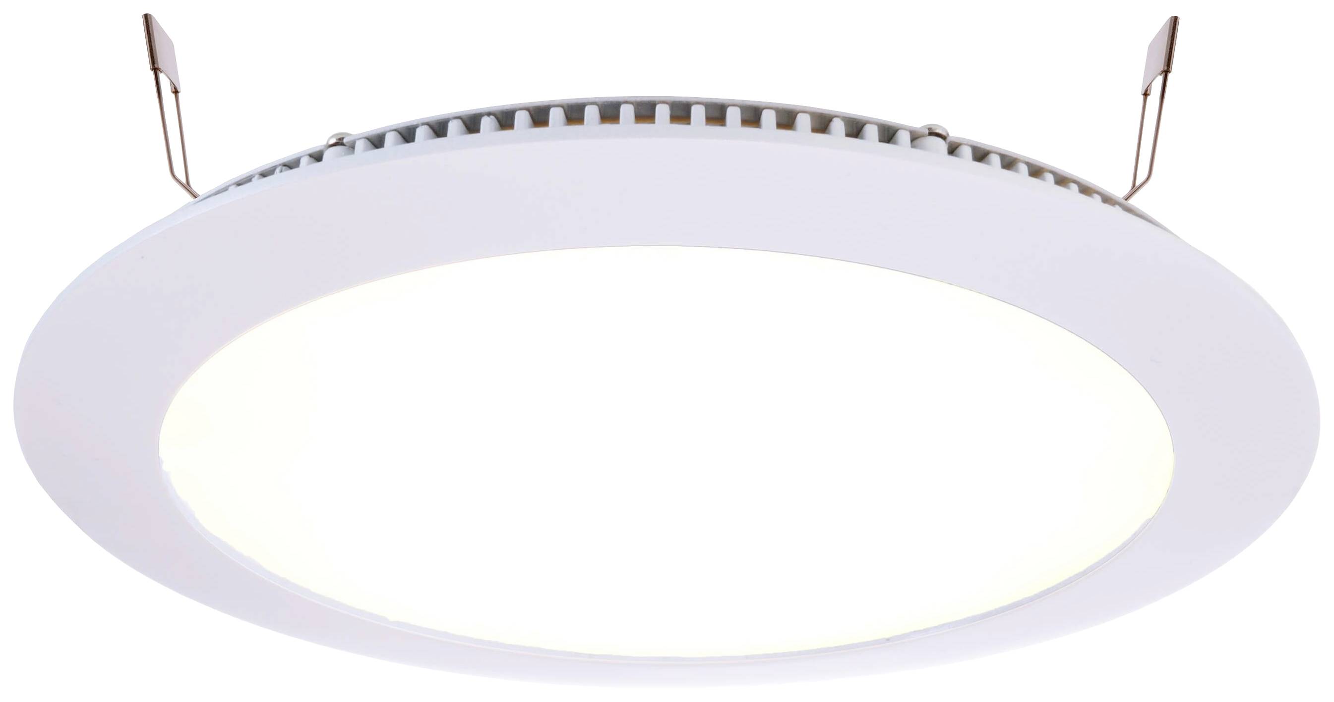 Runde LED-Deckenleuchte in Weiß mit einem warmweißen Lichtschein, geeignet für moderne Innenräume.