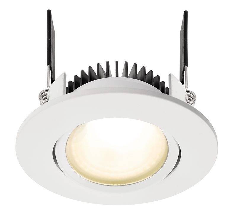Weiße Einbauleuchte mit runder Form und integrierter LED, geeignet für moderne Innenausstattung.