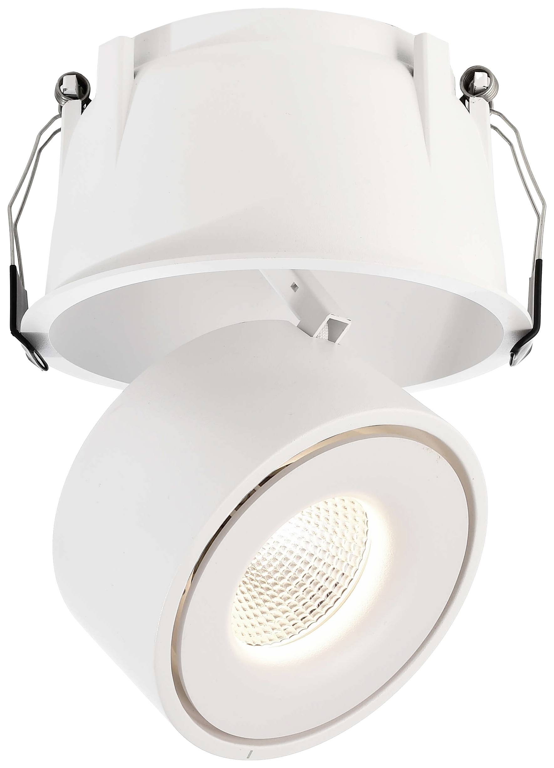 Deckenleuchte in weißer Farbe mit schwenkbarem, zylindrischem Spot für gerichtetes Licht. Ideal für moderne Innenräume.