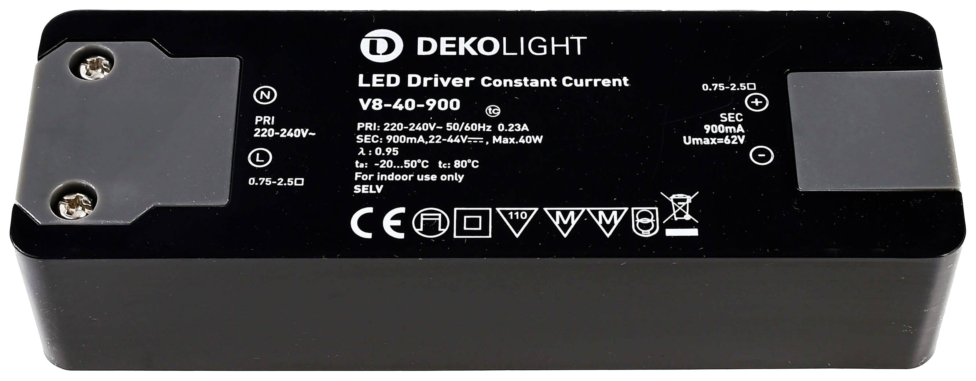 Deko Light BASIC, CC, V8-40-900/40W LED-Treiber Konstantstrom 40W 0.90A 22 - 44 V/DC 1St.