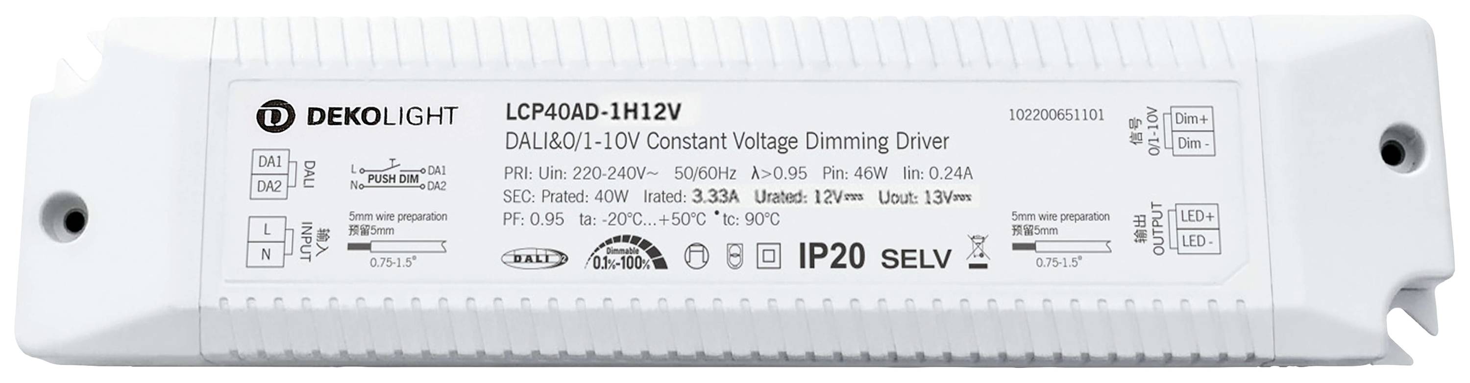 Deko Light BASIC, DIM, CV, LCP LED-Trafo Konstantspannung 0mA - 3.40A 12 V/DC 1St.