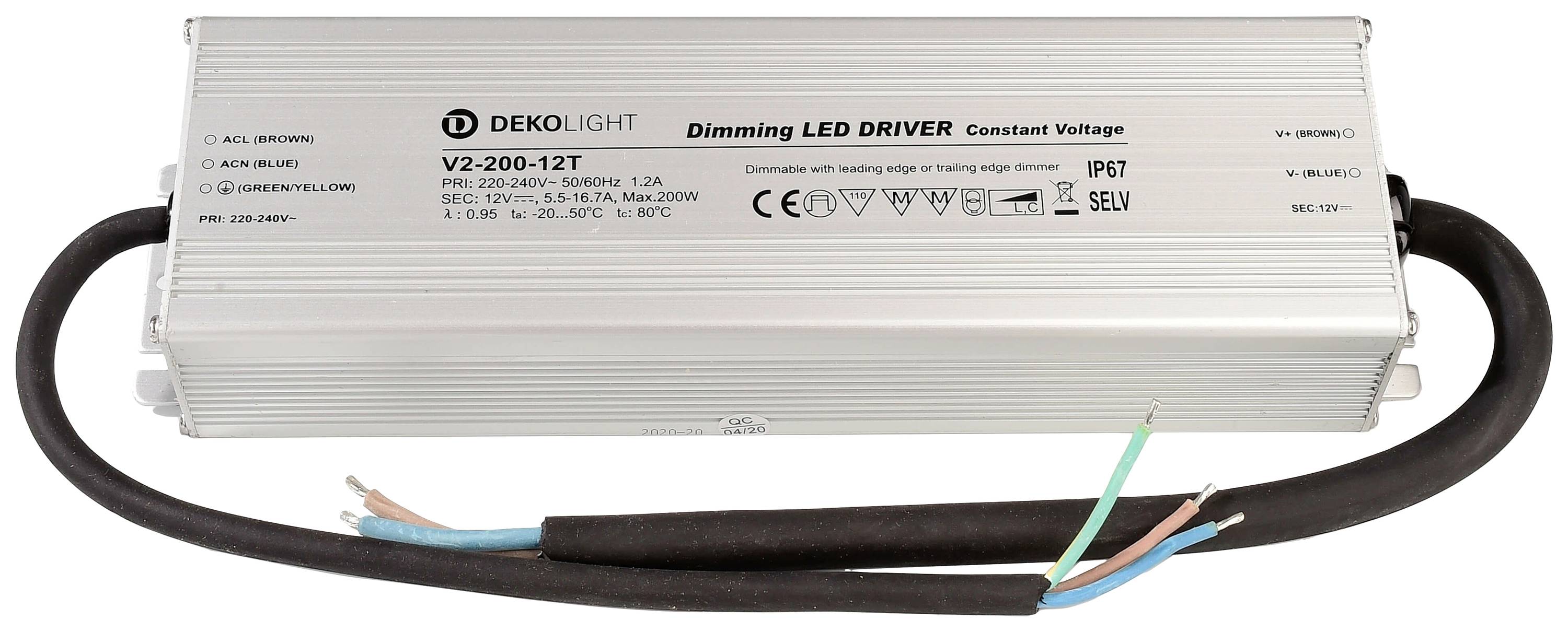 Deko Light IP, DIM CV LED-Trafo Konstantspannung 200W 5500mA - 16.70A 12 V/DC 1St.