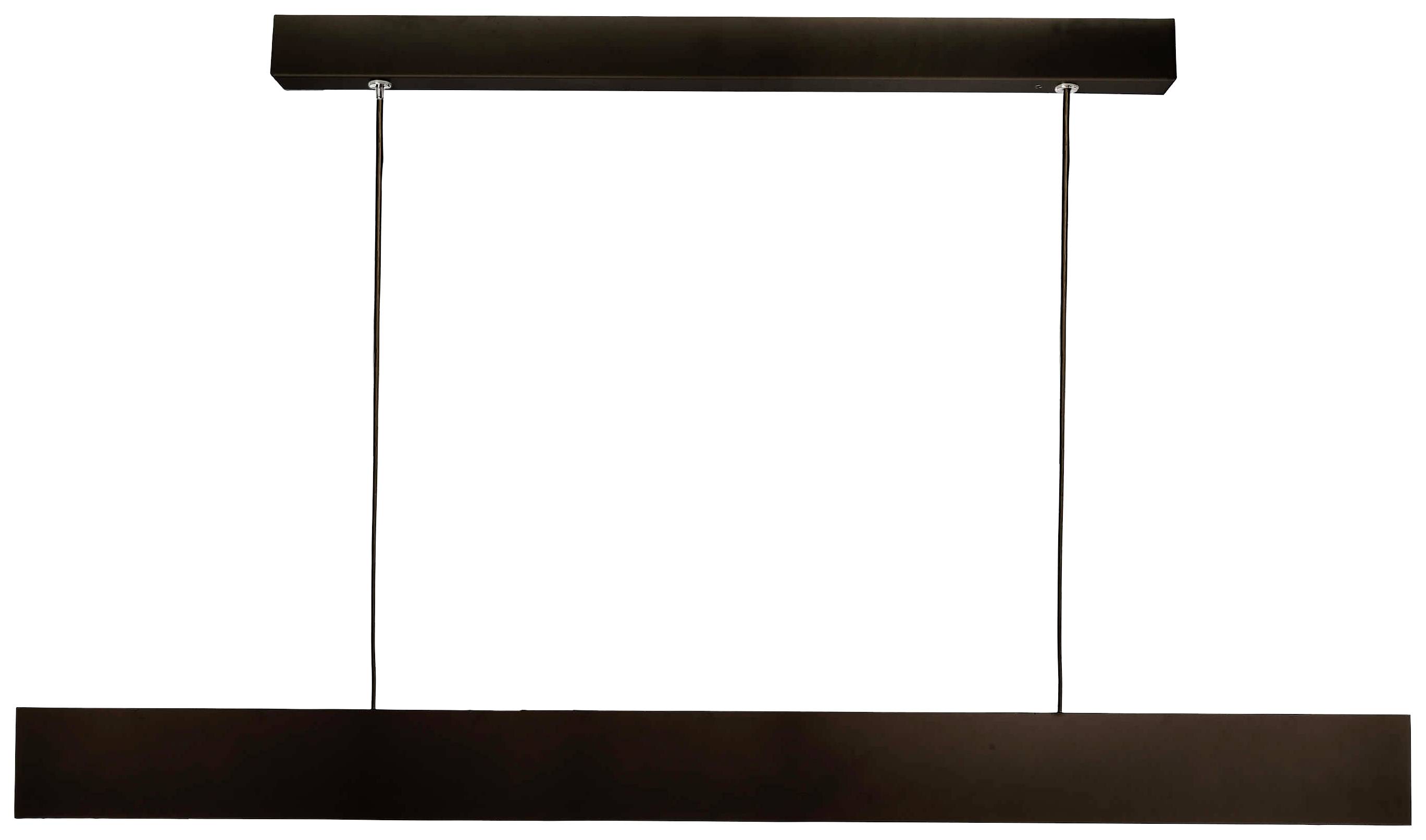 Eine schlichte, rechteckige, schwarze Hängelampe mit zwei Kabeln, ideal für moderne Innenräume.