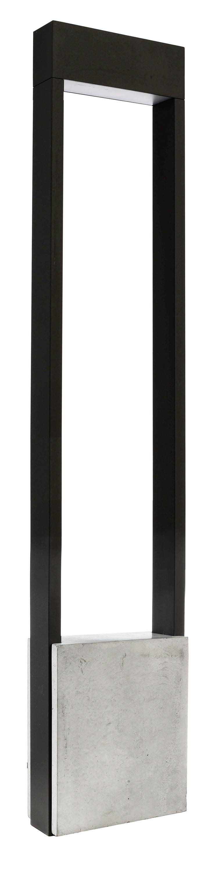 Schwarze, rechteckige Rahmenstruktur mit grauem, quadratischem Sockel darunter.