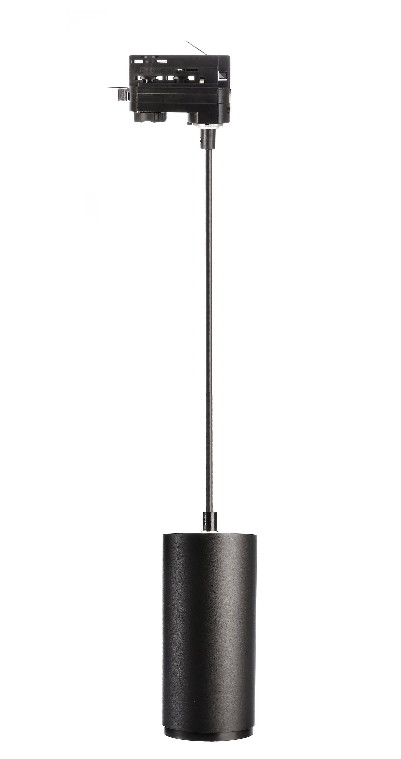 Hängende schwarze Pendelleuchte mit zylindrischem Schirm; modernes Design. Ideal für zeitgenössische Innenräume.