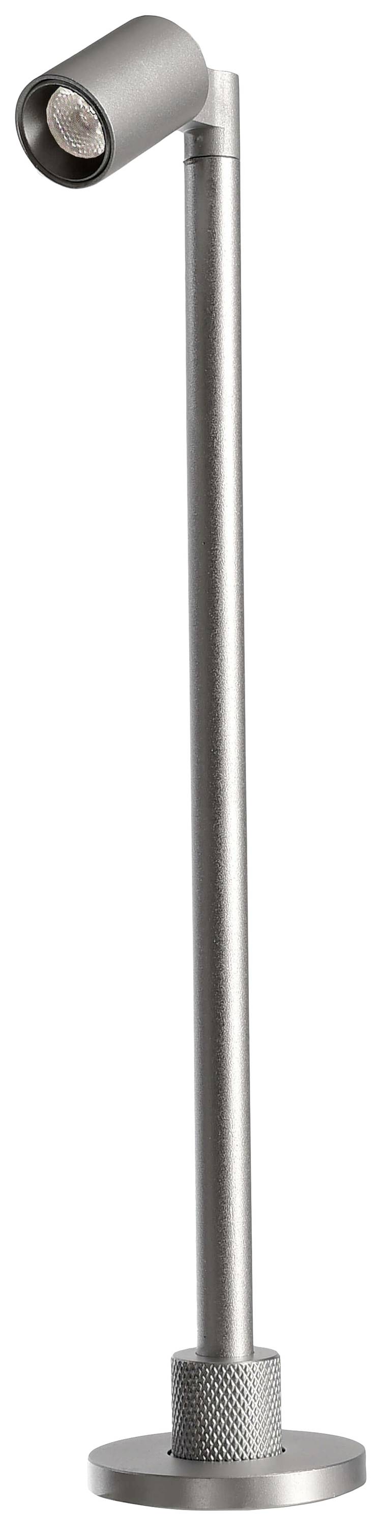 Stehleuchte aus Metall in modernem Design mit zylinderförmigem Kopf, geeignet zur gezielten Beleuchtung in Wohnräumen.