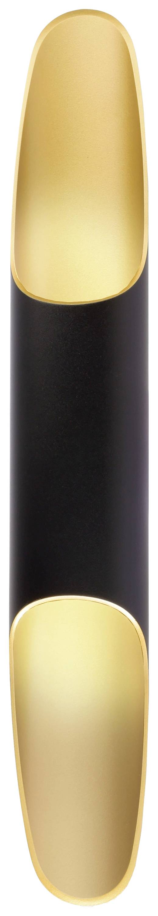 Zylindrisches, schwarz-goldenes Objekt, ähnlich einem Schmuckstück oder Luxus-Accessoire, schimmernd im Licht.