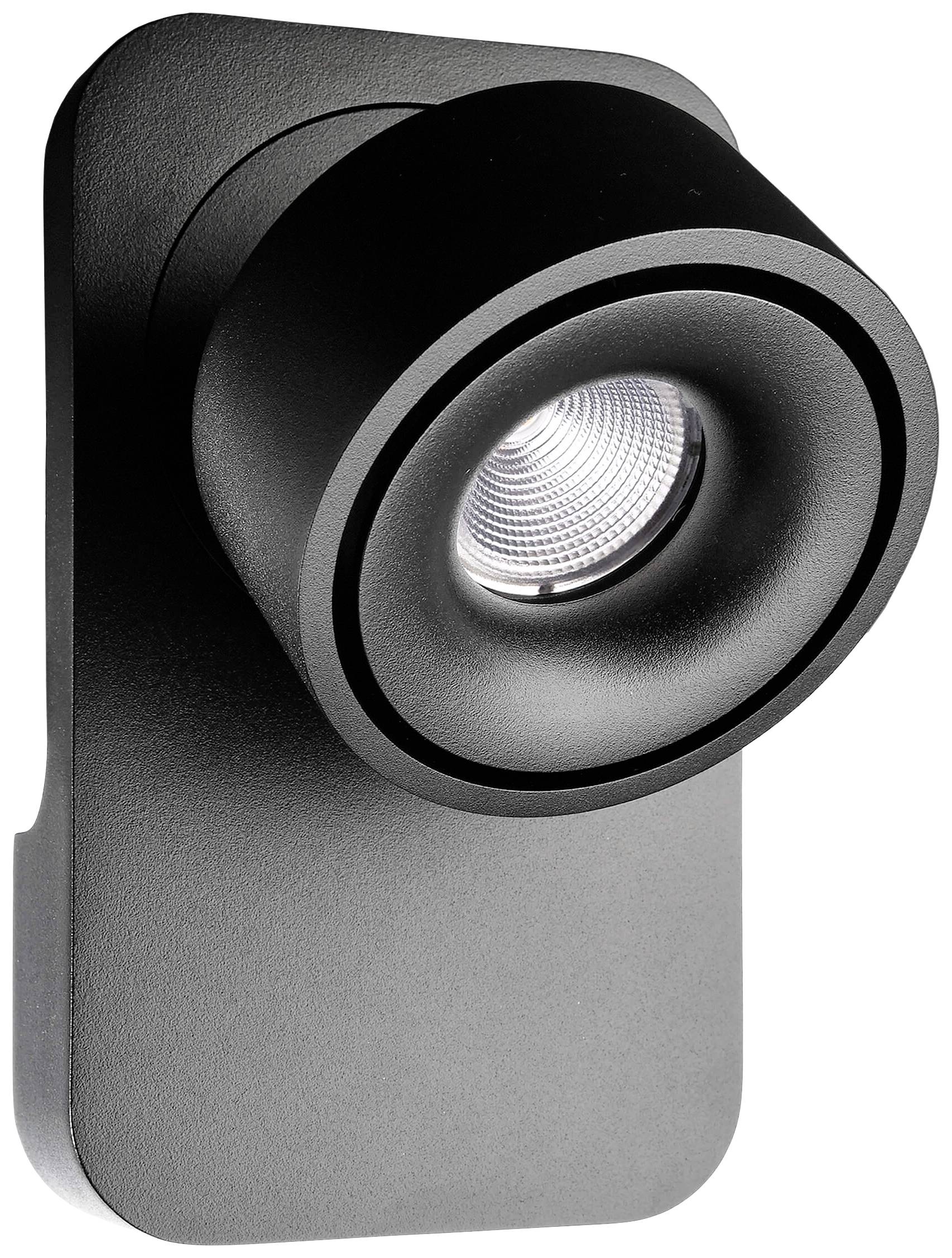 Schwarze, moderne LED-Wandleuchte mit zylindrischem Design, geeignet für Innenraumbeleuchtung.