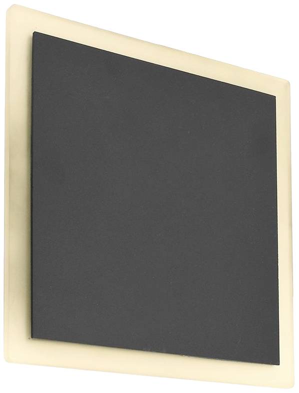 Quadratische schwarze Platte mit einem dünnen, hellen Rahmen.