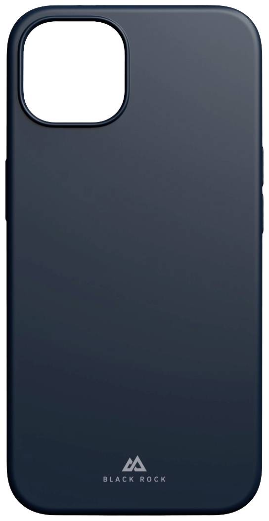 Schwarze Smartphone-Schutzhülle mit schlichtem Design, leicht glänzend. Unten ist das Logo 'BLACK ROCK' sichtbar.