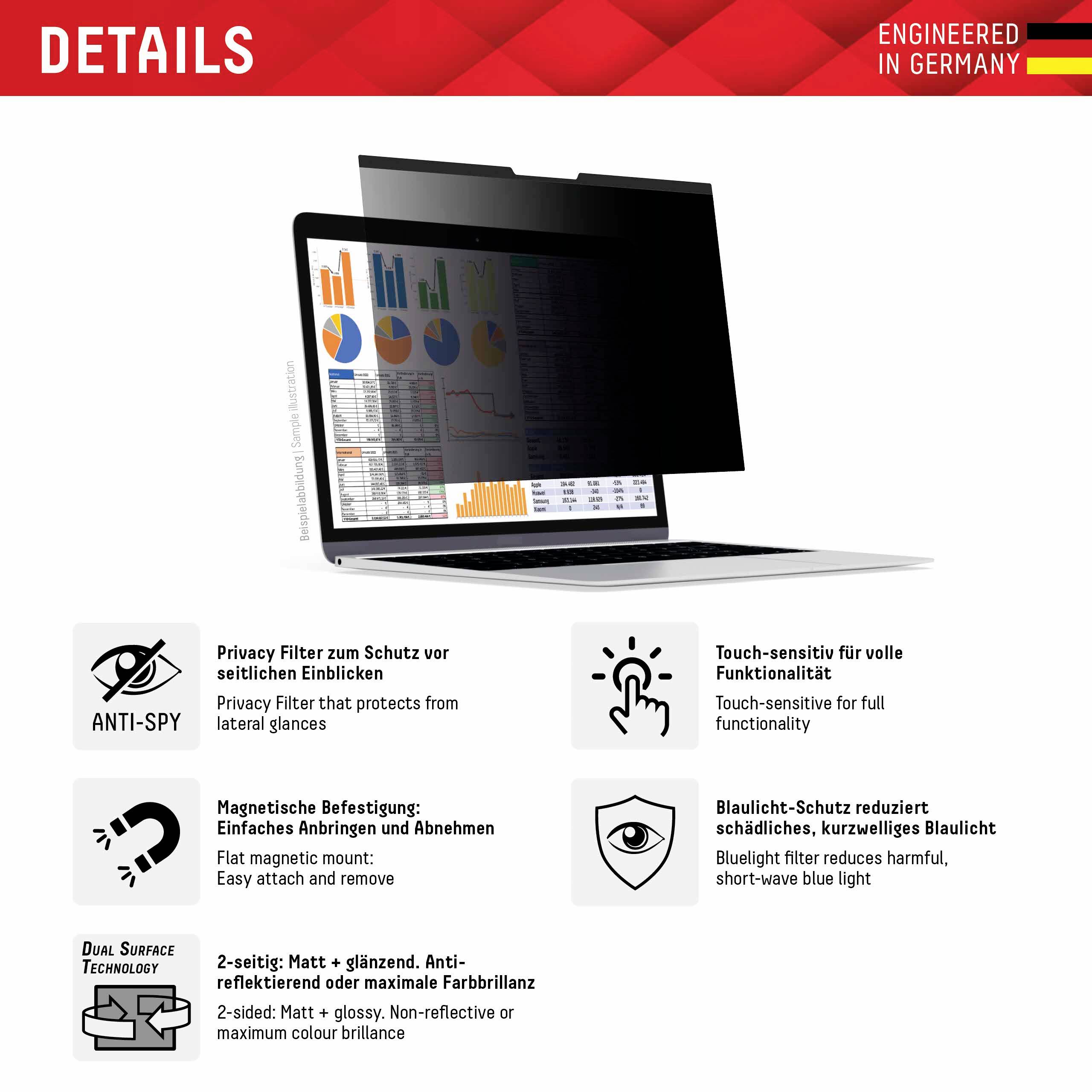 DISPLEX Privacy Safe Blickschutzfolie Notebook 33,8 cm (13,3") Bildformat: 16:9 01760