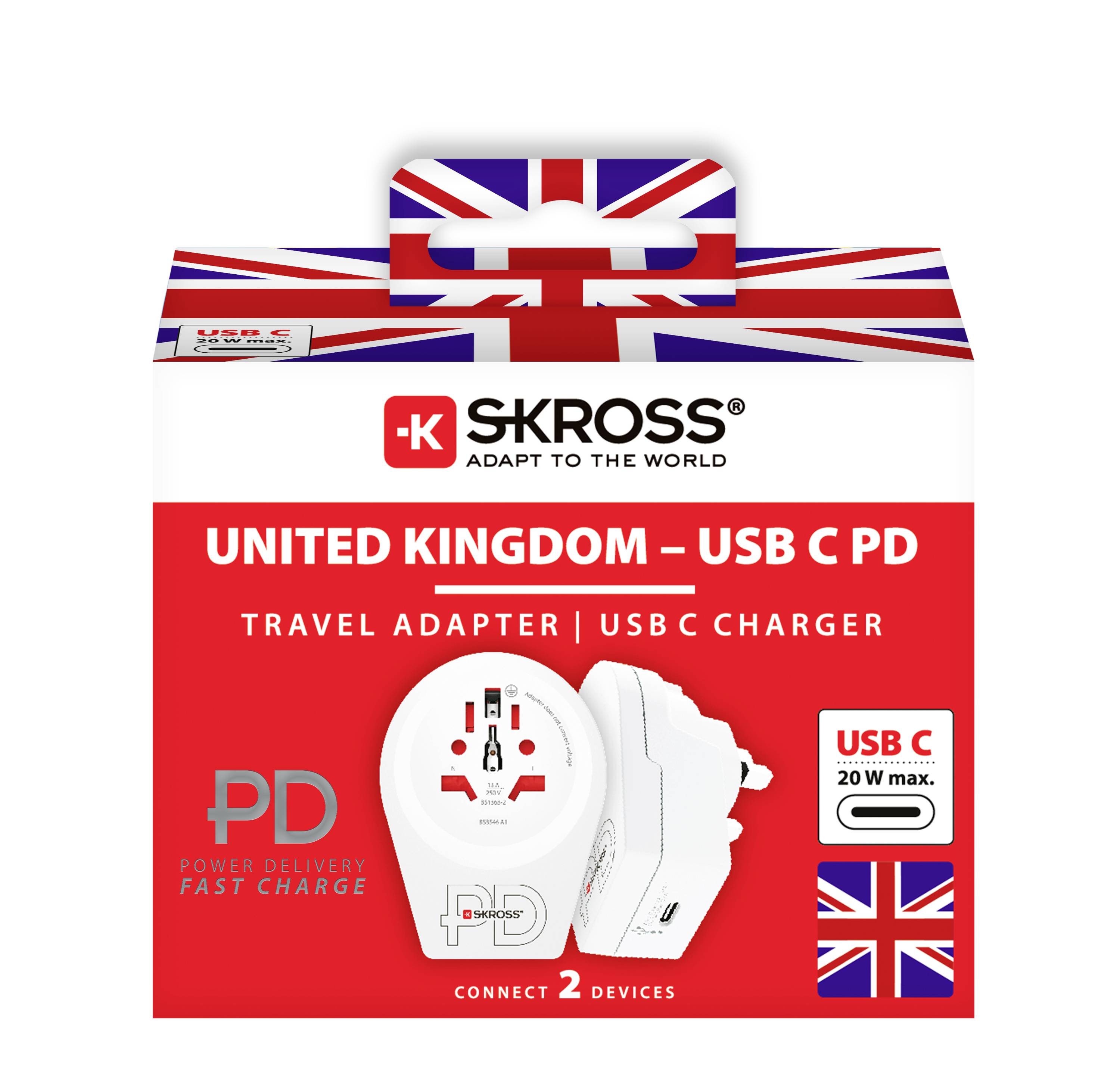 Skross 1.500291 Reiseadapter Country Adapter World to UK USB C20PD
