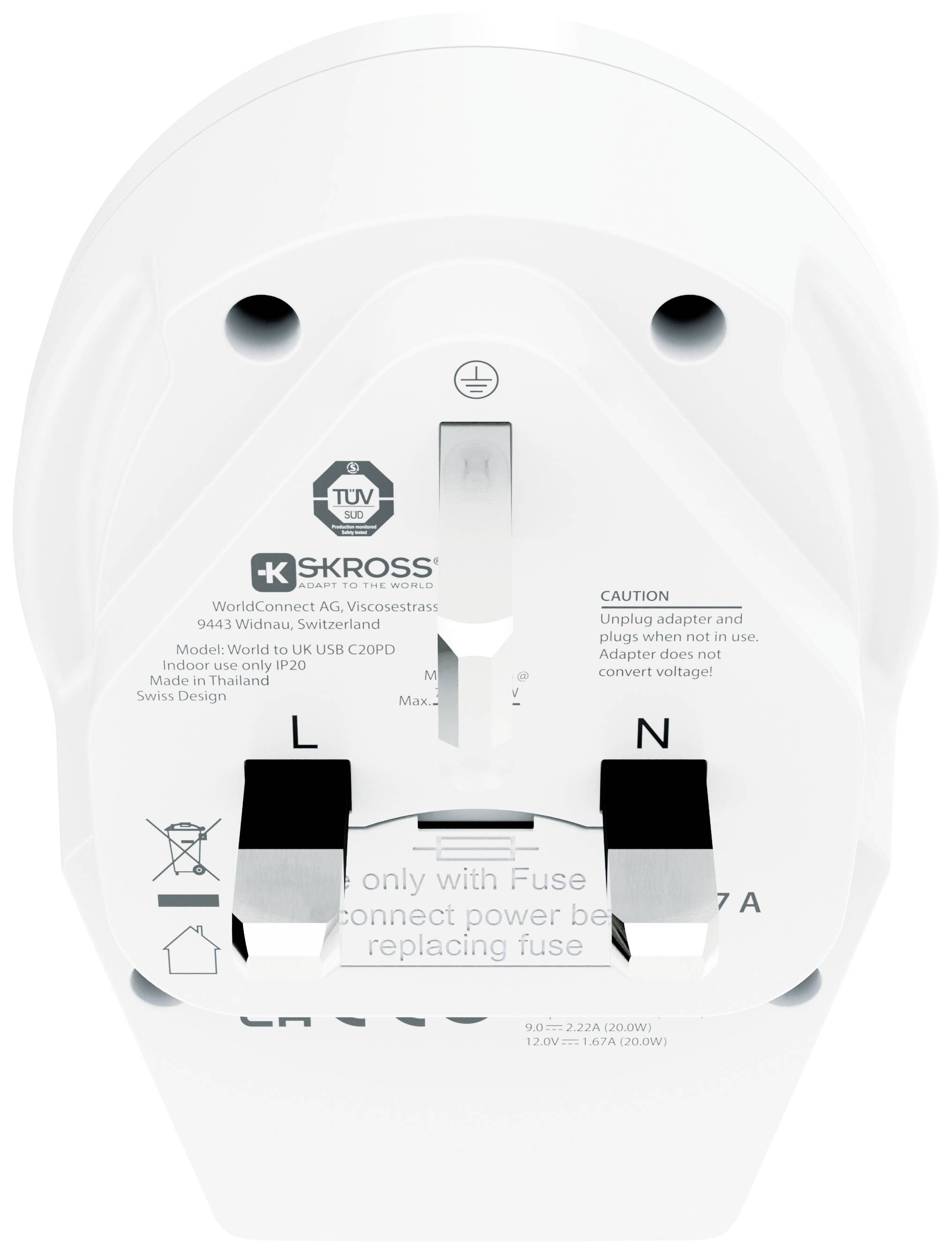 Skross 1.500291 Reiseadapter Country Adapter World to UK USB C20PD