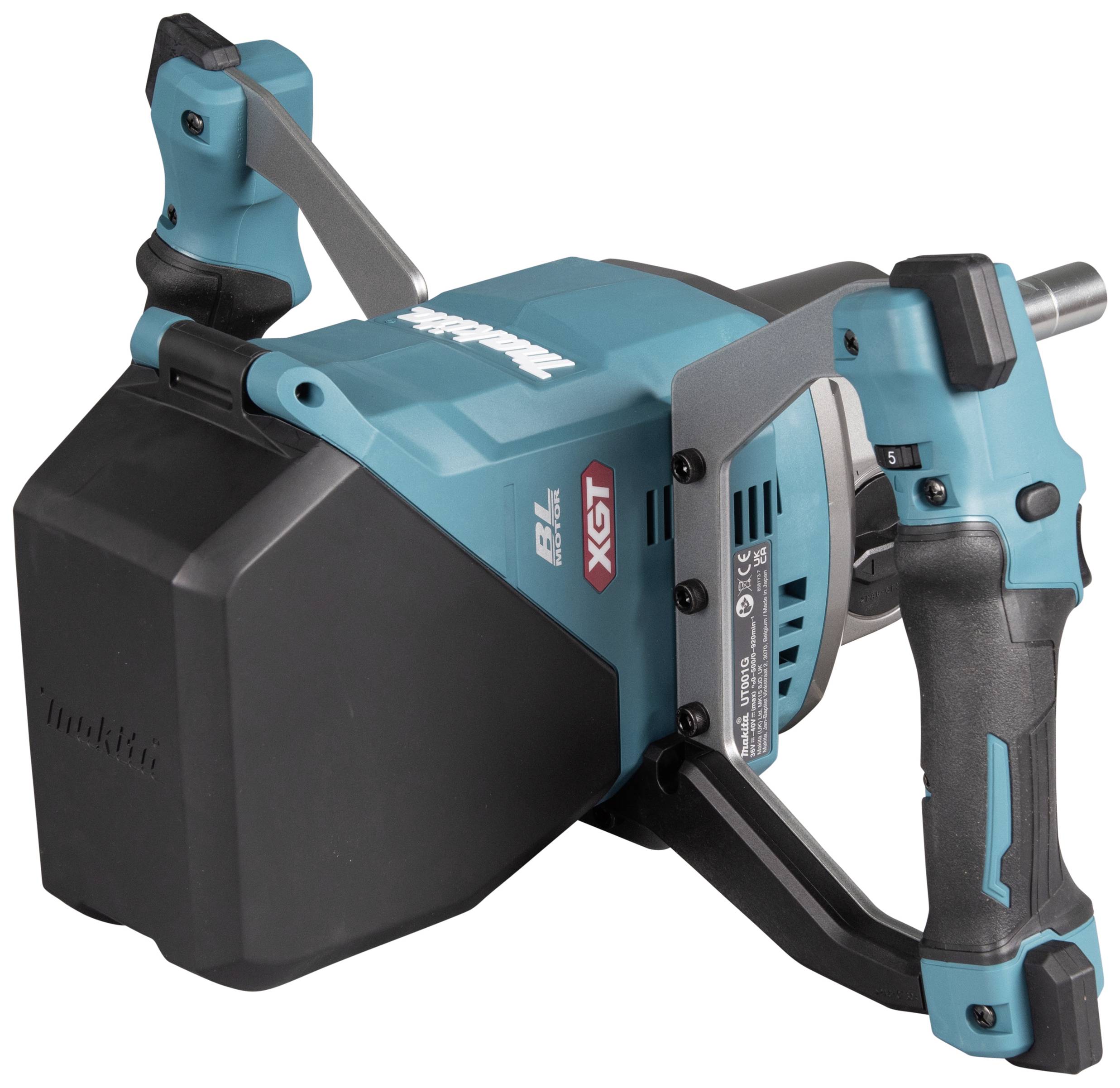 'Makita XGT' Handmischer mit blauem Gehäuse und ergonomischen Griffen für Bau- und Renovierungsprojekte.
