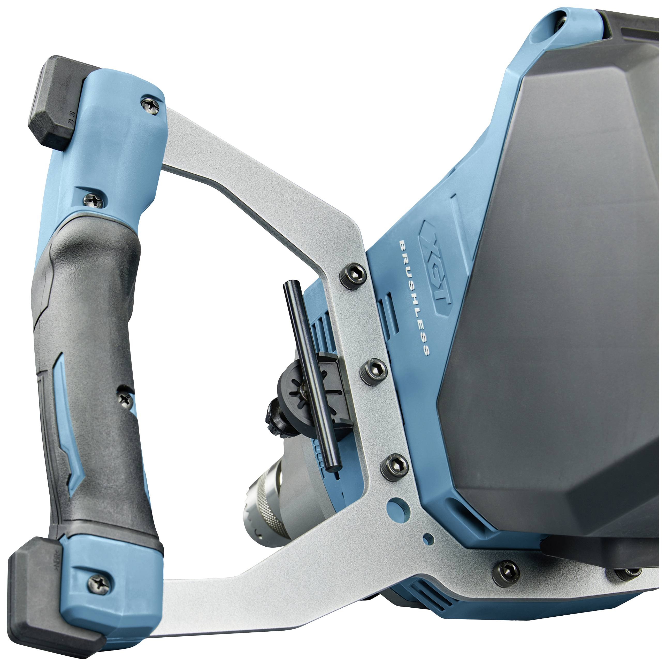 Ein blauer Bohrer mit ergonomischem Griff und bürstenlosem Motor. Geeignet für anspruchsvolle Bauarbeiten und Reparaturen.