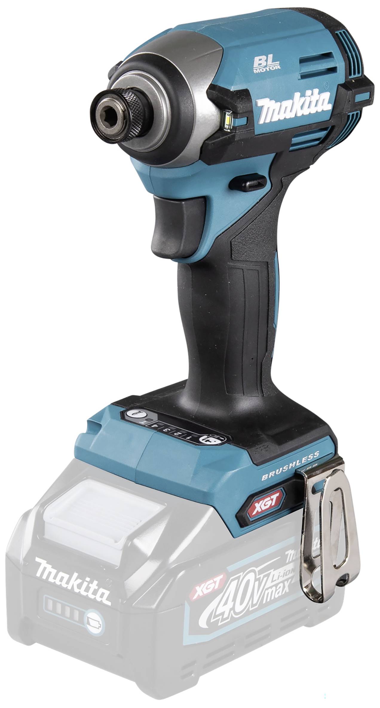 Akkuschlagschrauber mit blau-schwarzem Gehäuse, metallischem Kopf und ergonomischem Griff. Markenname und Modellnummer sind sichtbar.