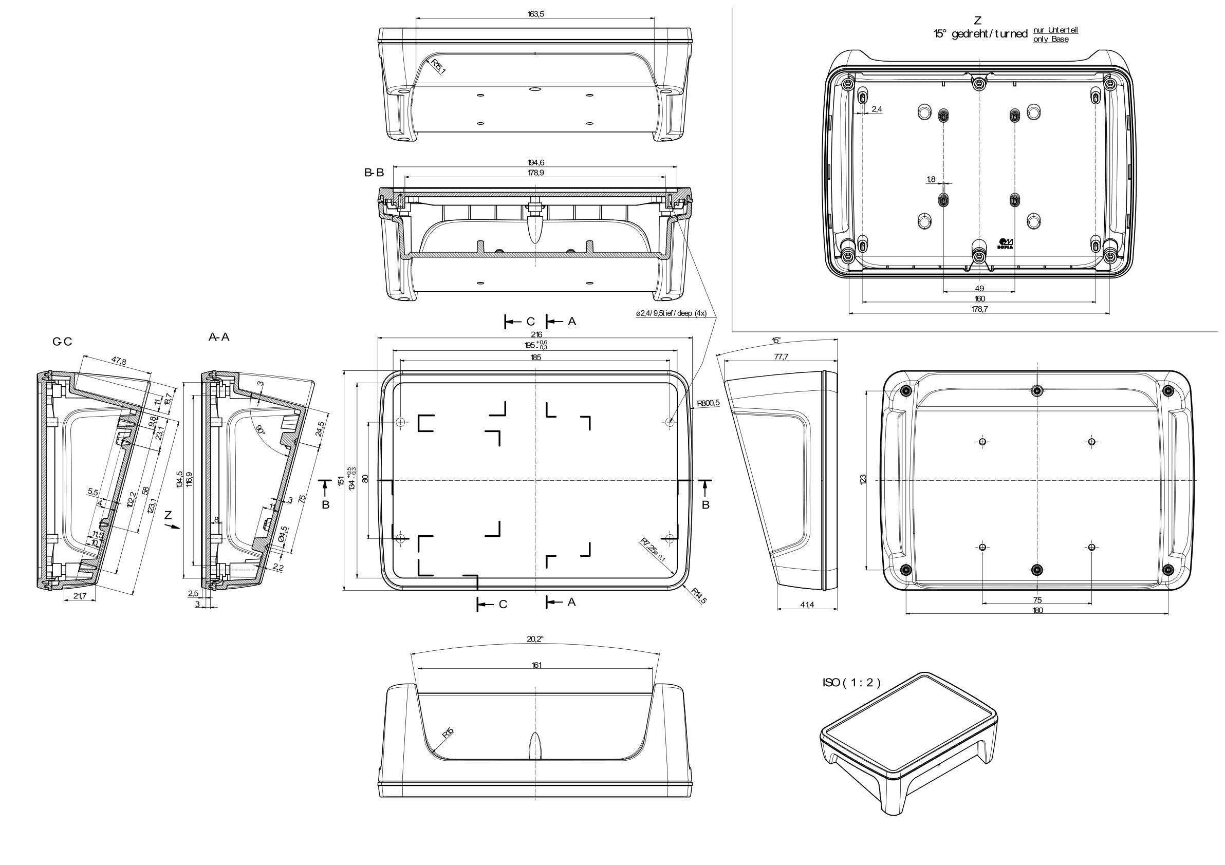 Bopla BoPad BOP 7.0 P-9016-SET Pult-Gehäuse (L x B x H) 215 x 150 x 75.70 mm ABS Weiß (RAL 9016) 1