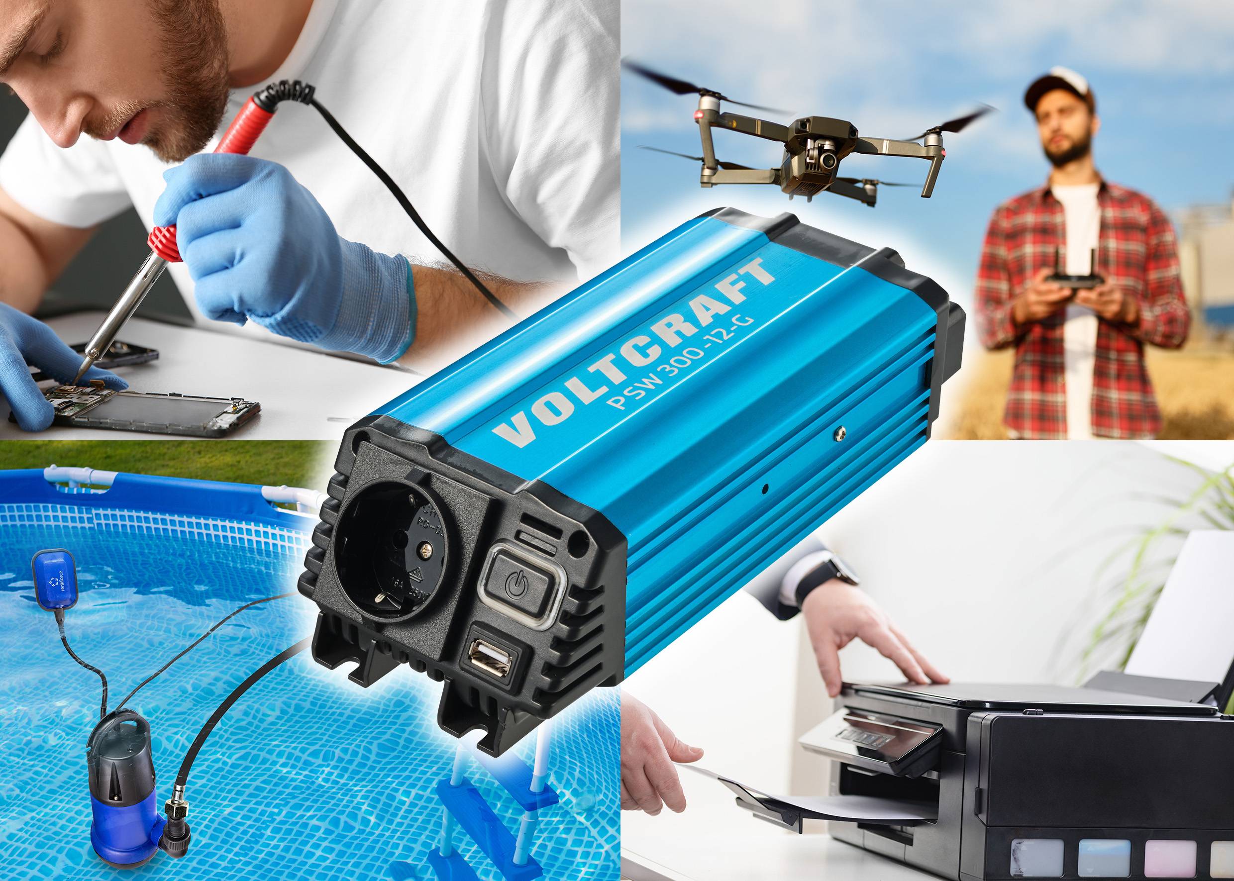 VOLTCRAFT Wechselrichter PSW 300-12-G 300W - 230 V/AC reine Sinuswelle