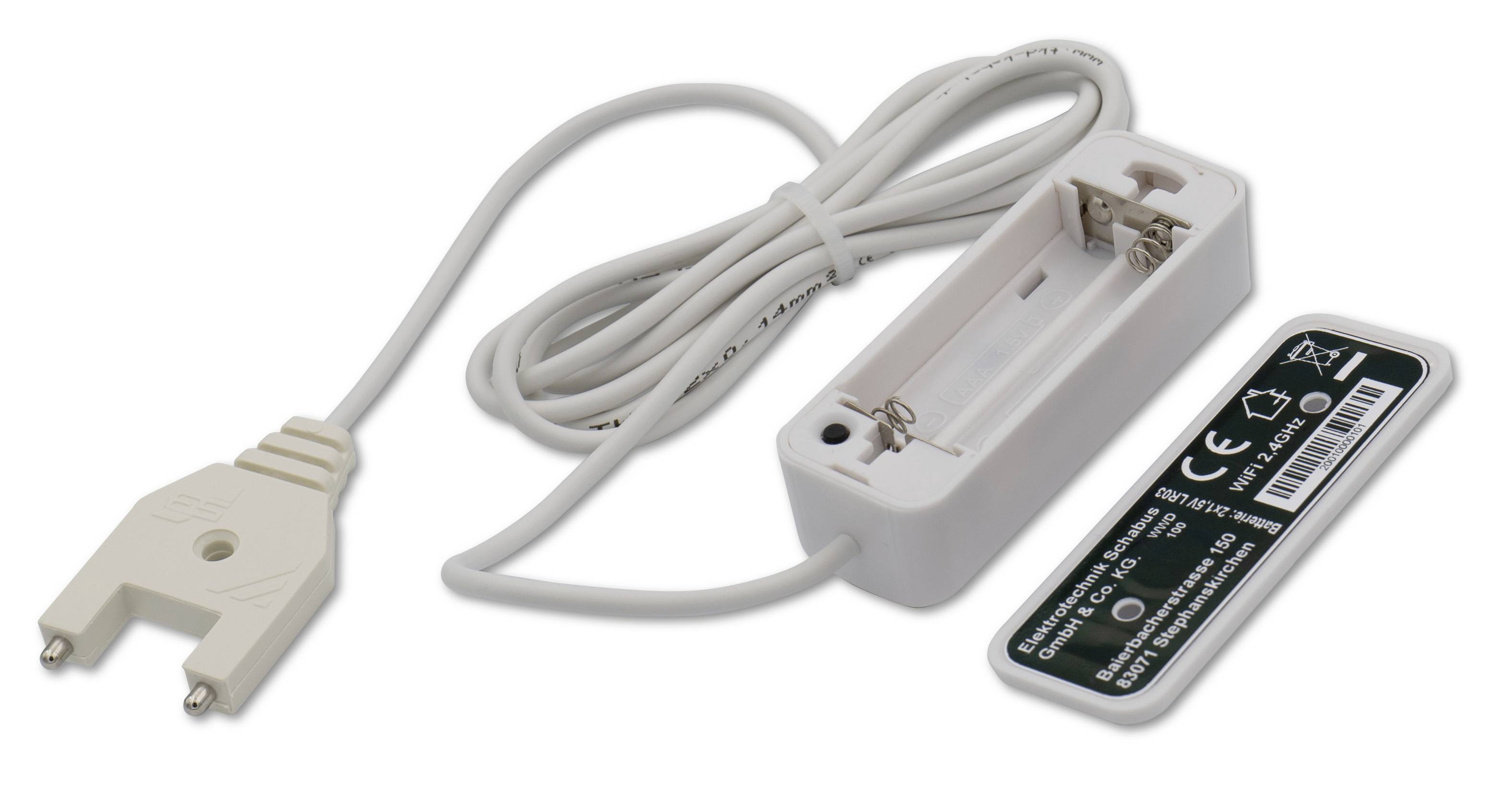 Schabus 200100 WWD 100 Wireless Water Detector Wassermelder mit App-Steuerung, mit externem Sensor batteriebetrieben