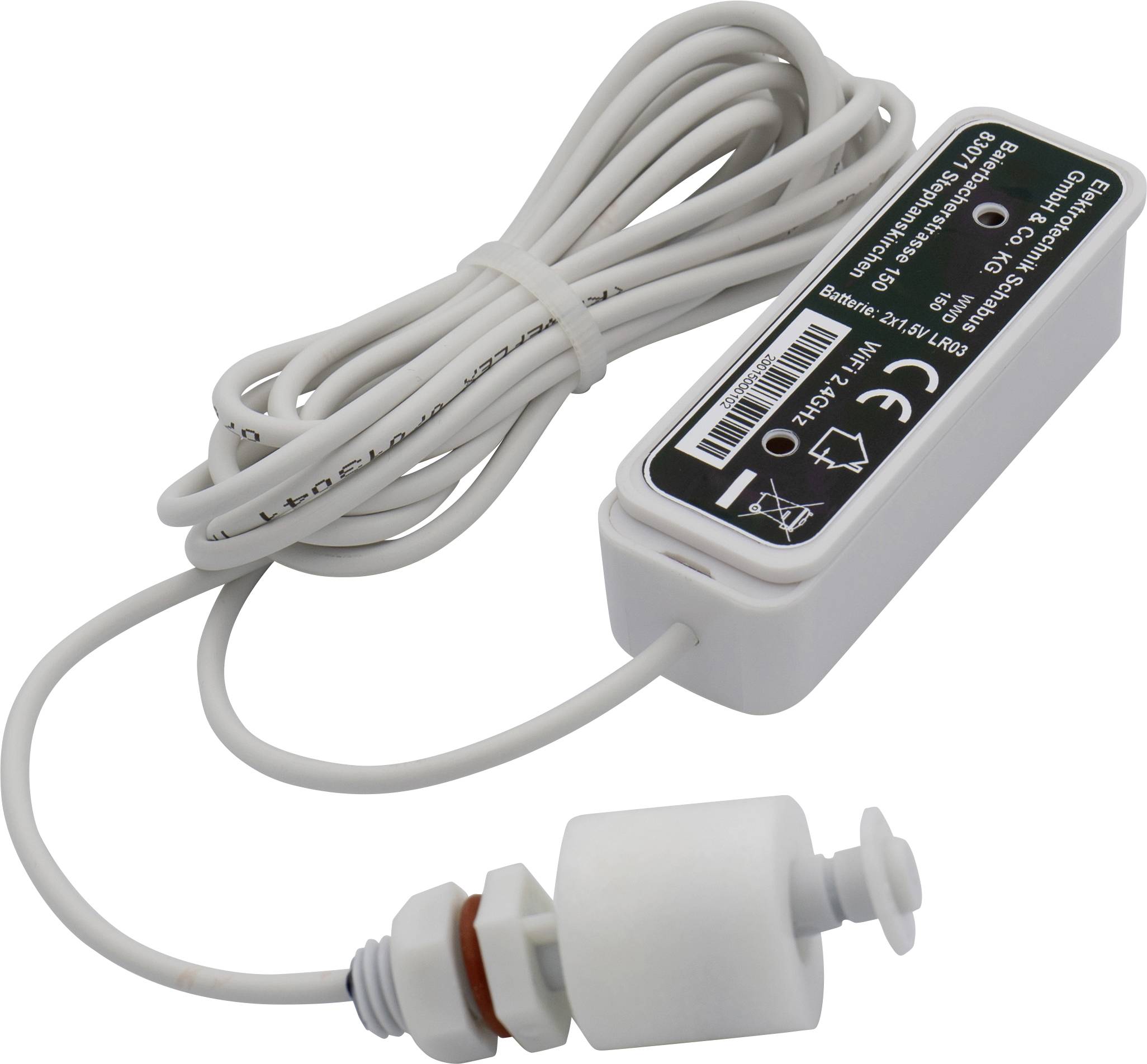 Schabus 200150 WWD 150 Wireless Float switch Wassermelder mit App-Steuerung, mit Schwimmerschalter batteriebetrieben