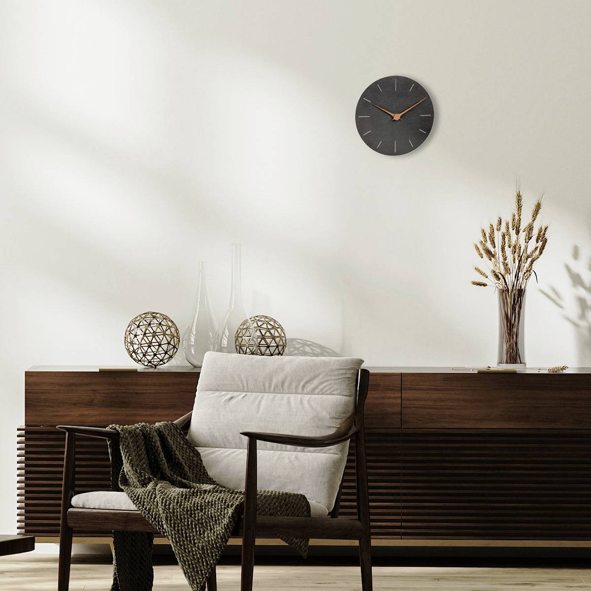 TFA Dostmann 60.3068.10 Quarz Wanduhr 25cm x 4.3mm Schiefer Leisegang-Uhrwerk