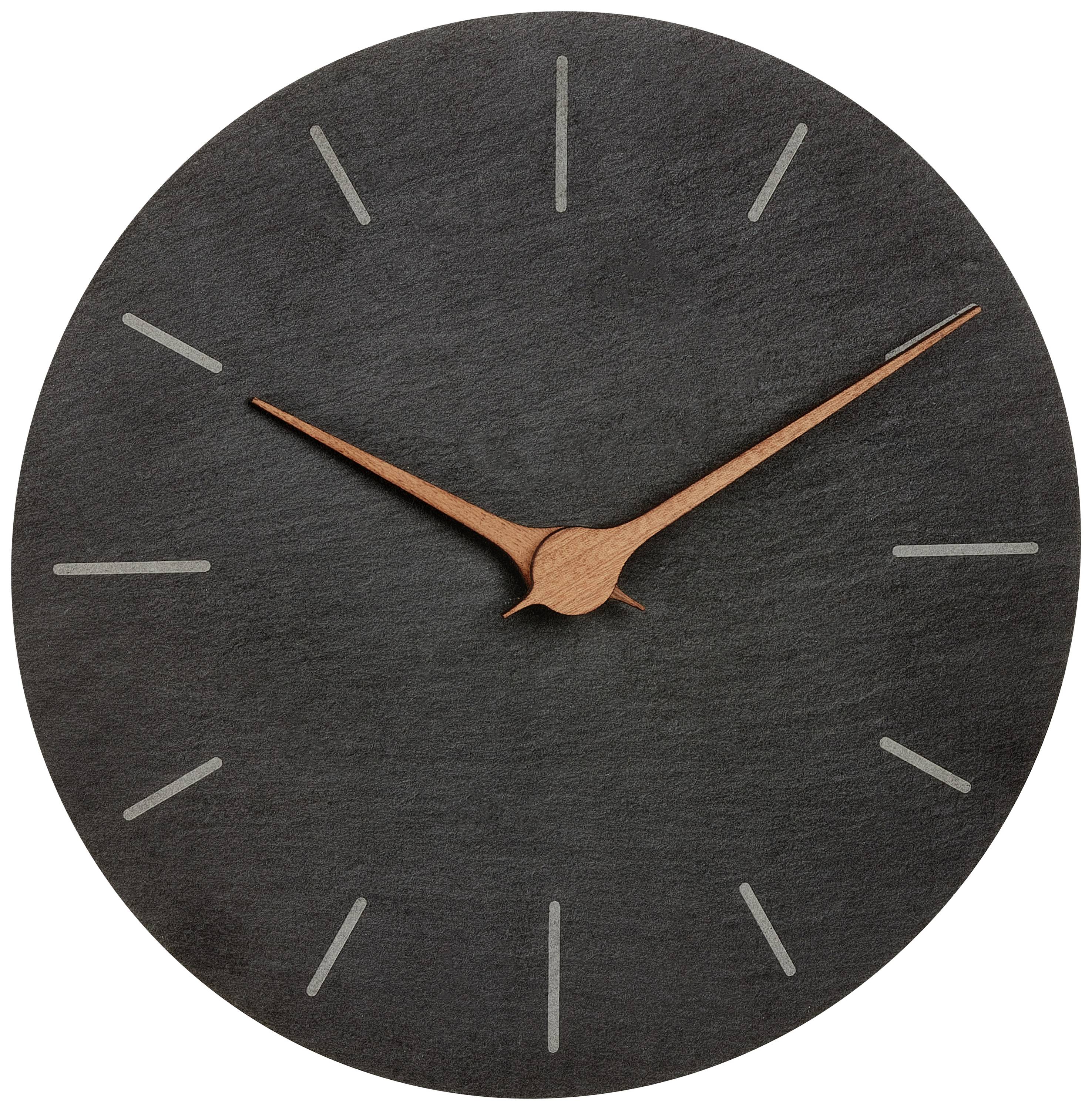 TFA Dostmann 60.3068.10 Quarz Wanduhr 25cm x 4.3mm Schiefer Leisegang-Uhrwerk