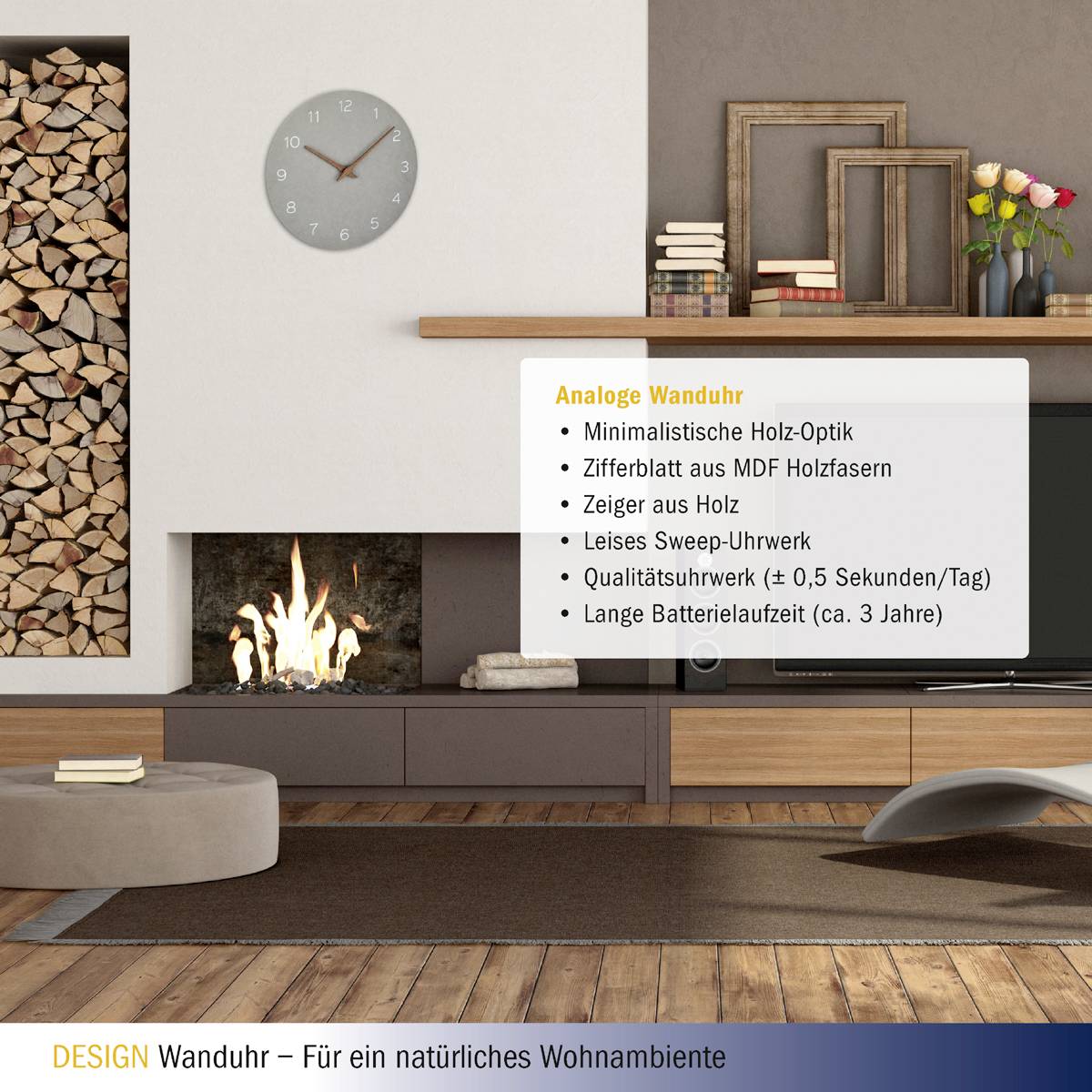 TFA Dostmann 60.3054.10 Quarz Wanduhr 297mm x 45mm Grau