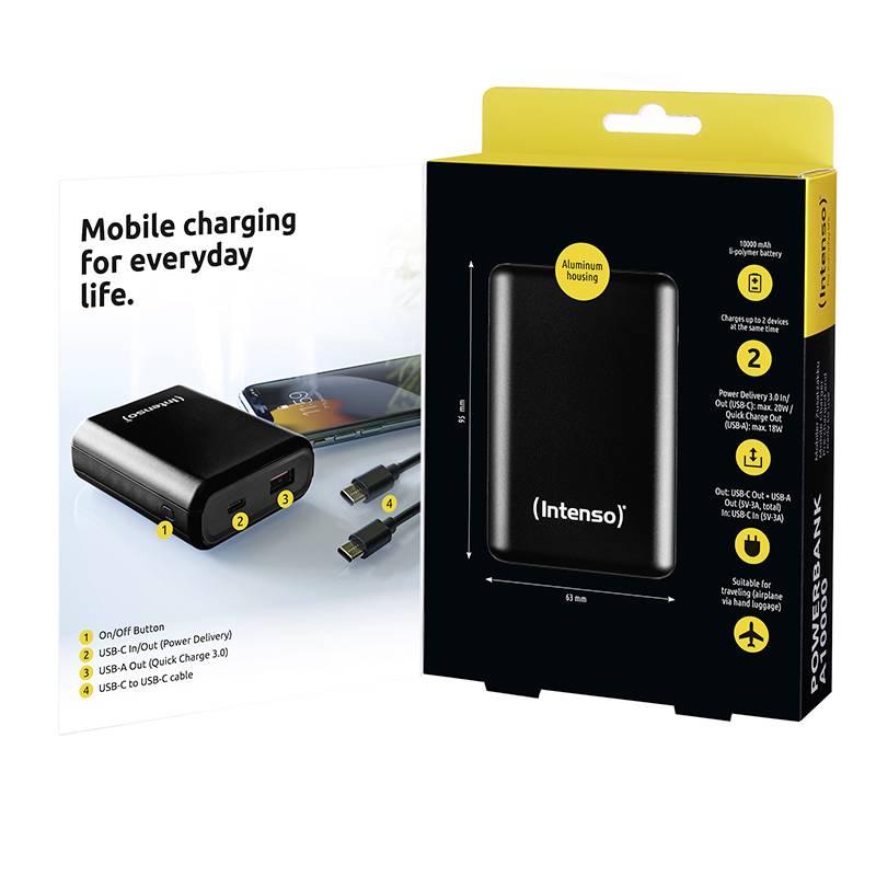 Intenso A10000 Powerbank 10000 mAh Li-Ion USB-A, USB-C® Schwarz