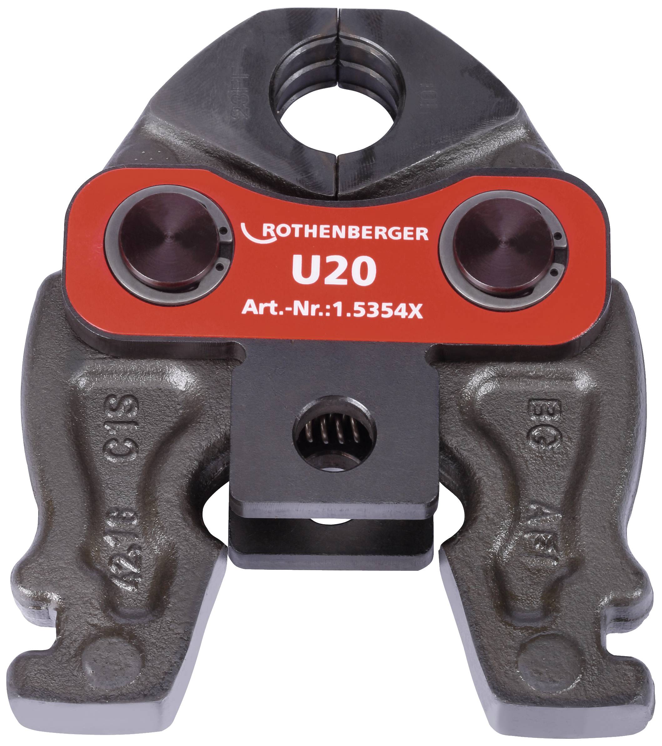 Abgebildet ist ein 'ROTHENBERGER U20' Presswerkzeug. Es zeigt die Vorderseite mit rotem Etikett und Artikelnummer '1.5354X'.