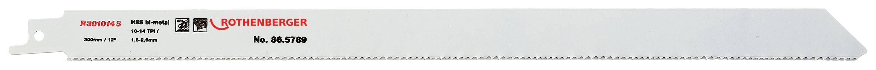 Metallsägeblatt 'SUPERTRONIC' von ROTHENBERGER, Artikelnummer 1000018790. Geeignet zum Schneiden von Metall und Kunststoff.