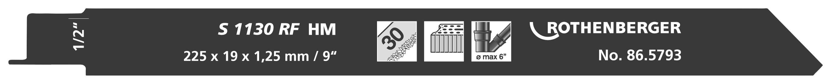 Rothenberger 865793 Universal-Sägeblatt,225x20x1,5, 5er Pack Sägeblatt-Länge 225mm 5St.