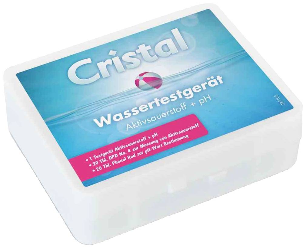 Wassertestgerät von Cristal zur Messung von Aktivsauerstoff und pH-Wert. Enthält 10 DPD, 20 Phenol Red Tabletten und Pooltester.