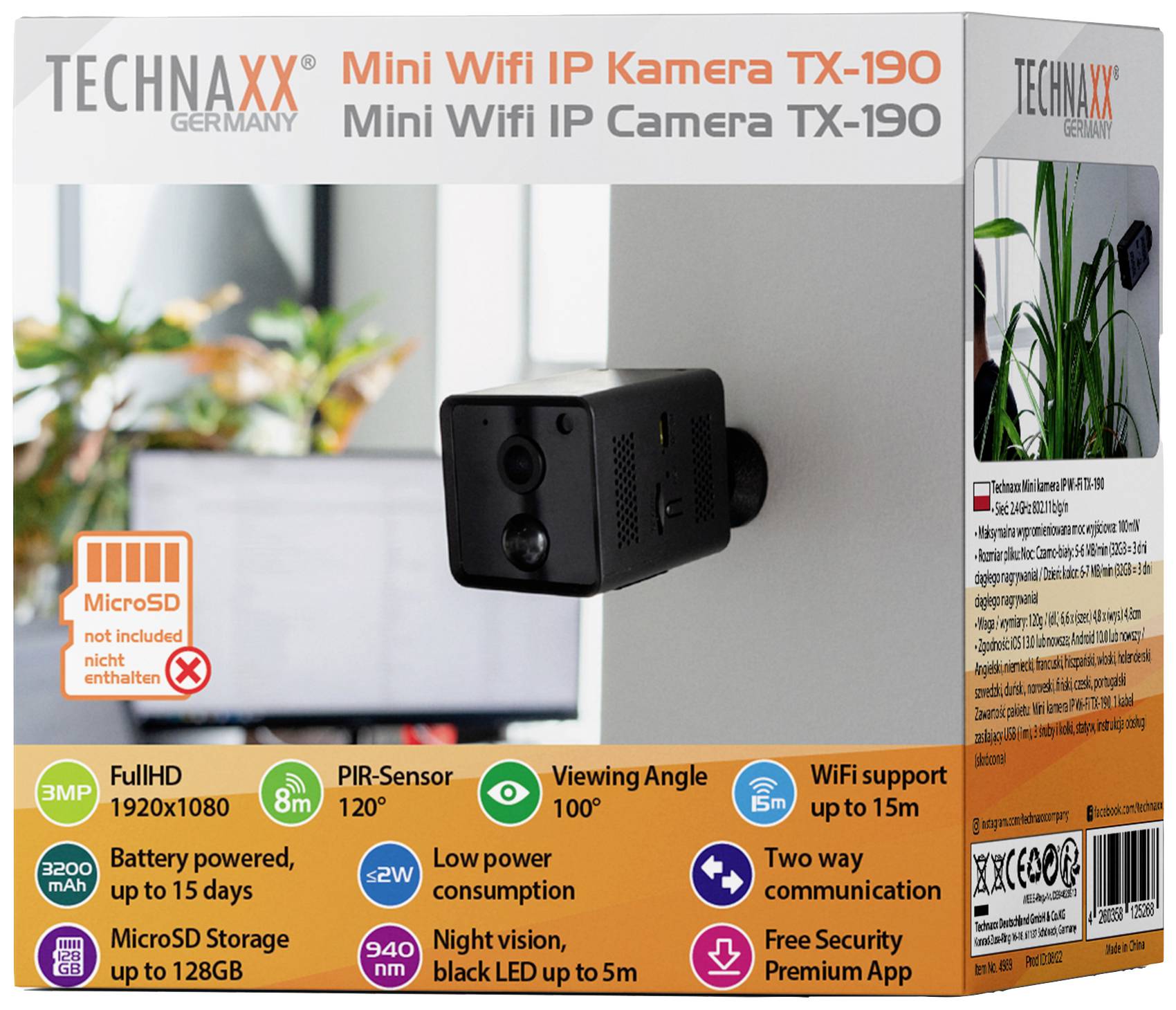 Technaxx TX-190 4989 WLAN, LAN IP Überwachungskamera 2304 x 1296 Pixel