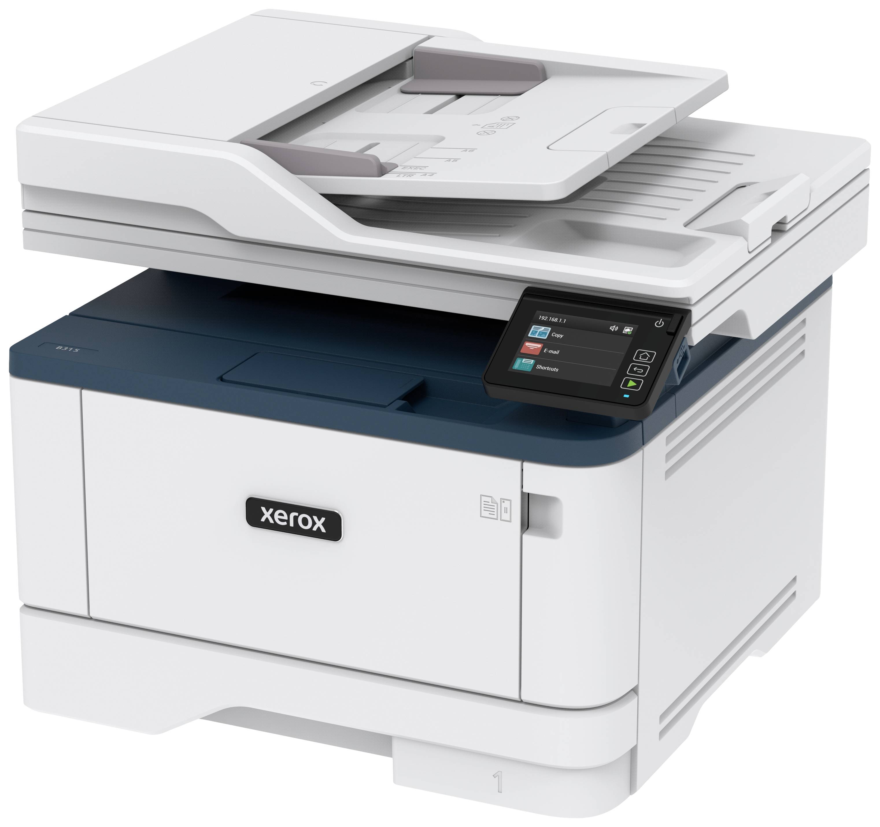 Ein moderner Multifunktionsdrucker mit Bedienfeld, geeignet zum Drucken, Kopieren und Scannen in einem Büro.