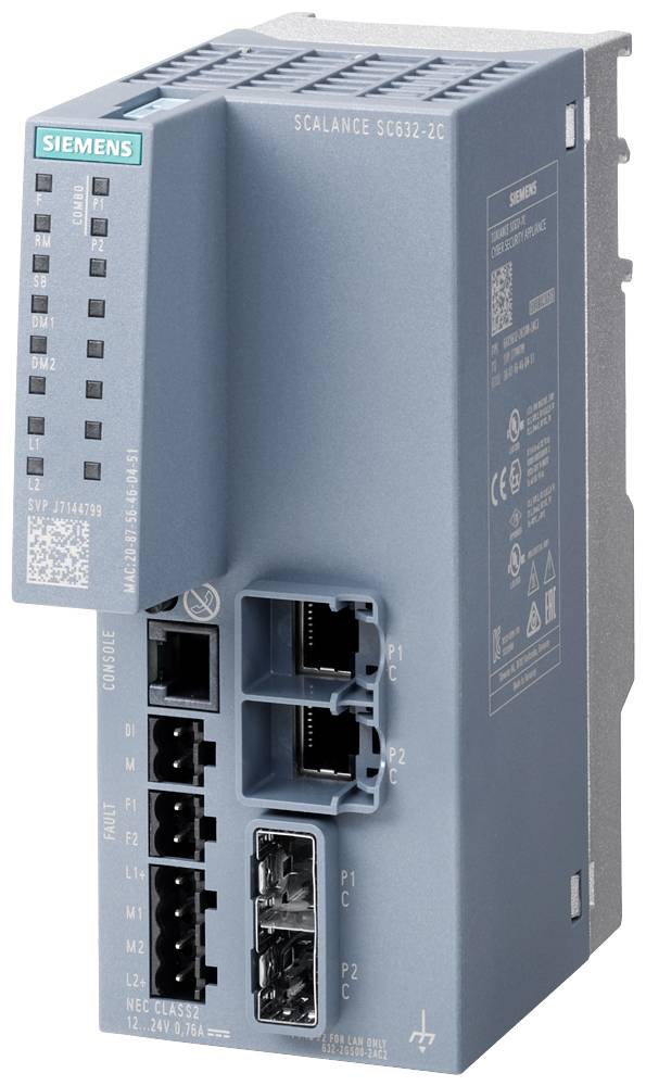 'Siemens SCALANCE SG632-2C': Industrieller Netzwerk-Switch, graues Gehäuse, mehrere Ethernet-Ports, geeignet für industrielle Anwendungen.