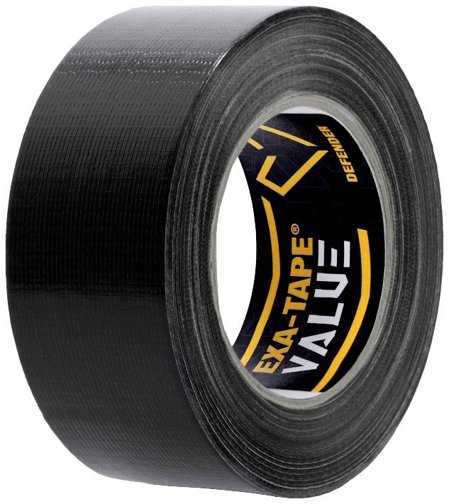 Eine Rolle schwarzes Klebeband, auf der 'EXA-TAPE VALUE' steht.