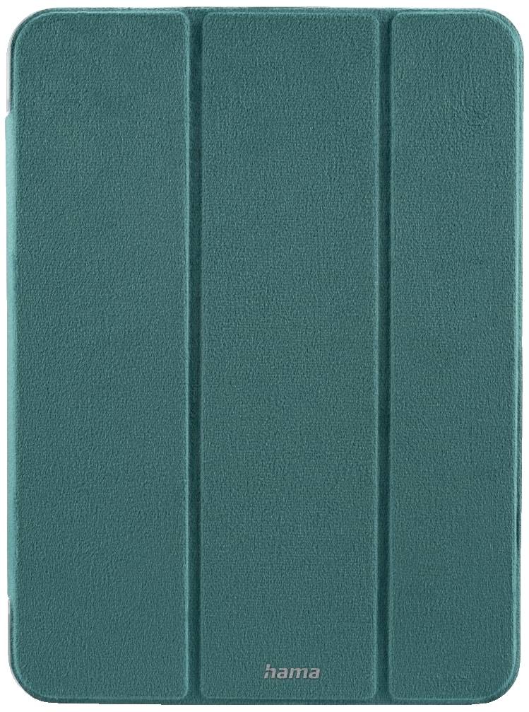 Grüne Tablet-Hülle mit drei segmentierten Bereichen, hergestellt von der Marke 'hama'.