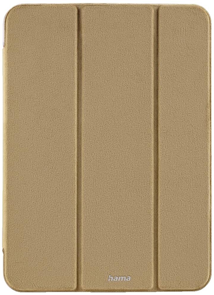 Eine braune Tablet-Hülle mit strukturierter Oberfläche und der Aufschrift 'hama' am unteren Rand.